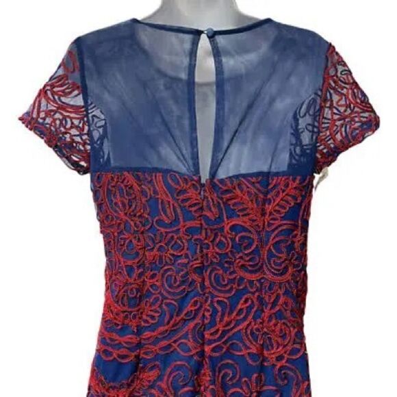 Women Red Blue J.S. Collections Soutache Chiffon Cocktail Embroidery Dress Sz 2 - Picture 4 of 6